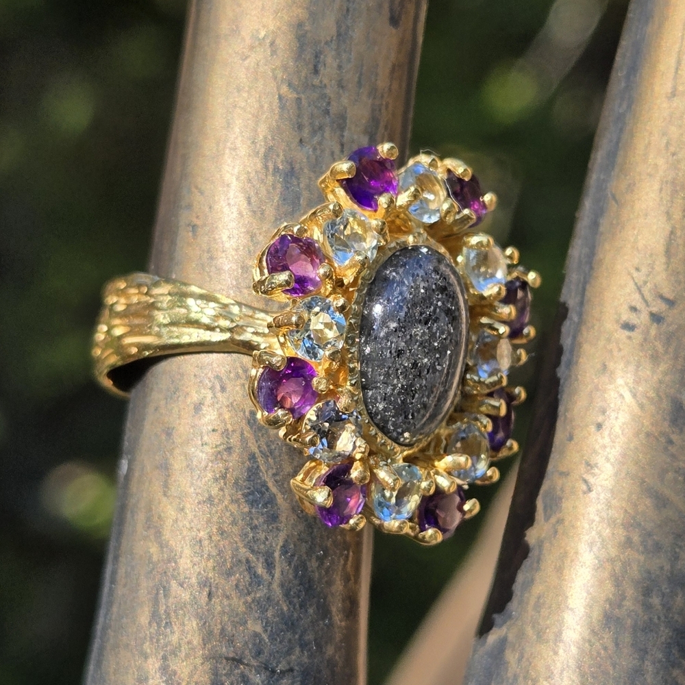 HOST PICK 🎉Sunstone 8k Topaz & Amethyst Natural Gemstone Sterling & Gold Sz7.5 - Picture 6 of 10